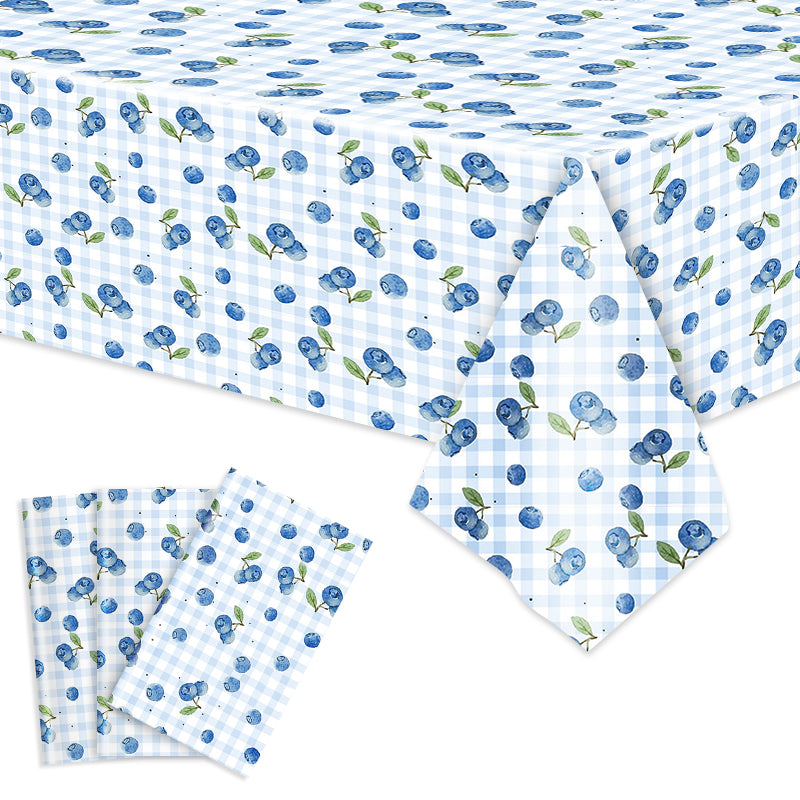 3 Pack Blueberry Tablecloths - Durable and Waterproof Plastic Rectangular Tablecloths, Perfect for Party Themes, Home Party Decor, Celebrations, and Birthday Party Decorations (54 x 108 inches)