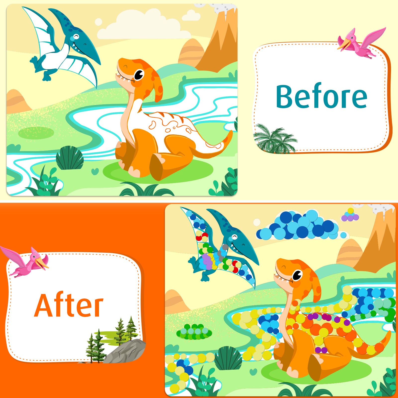 Dinosaur Art Sticker Set - Reusable Double-Sided Sticker Book, Crafts, Perfect Birthday Gift