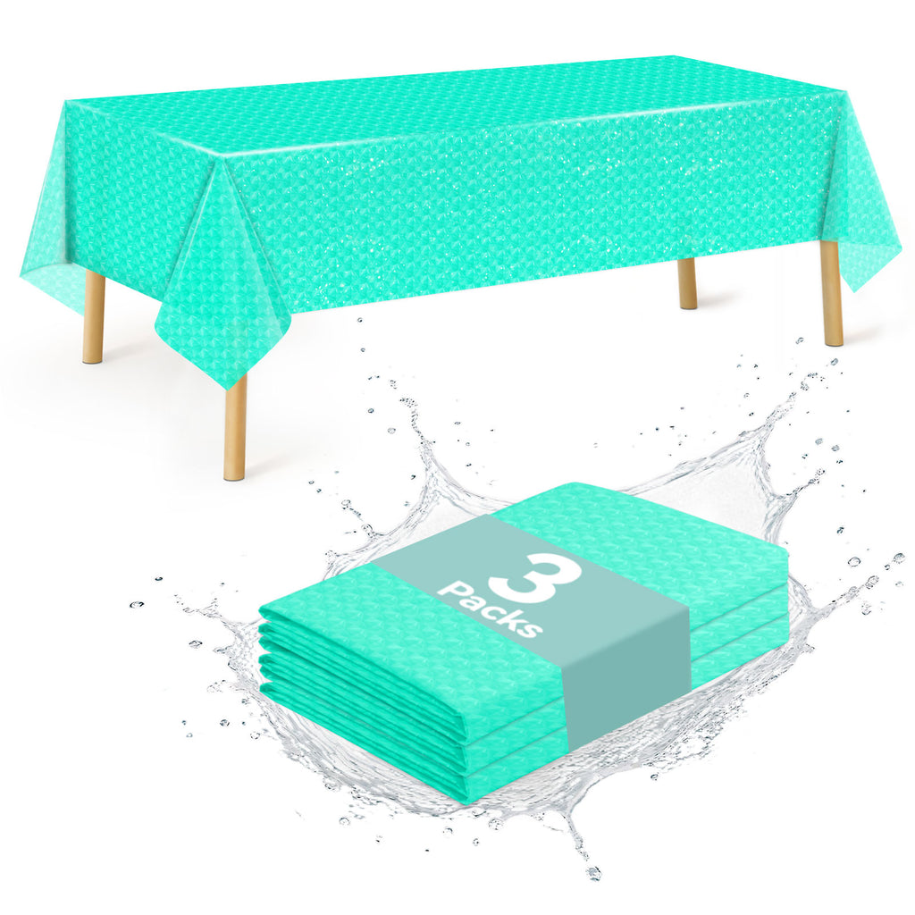 3 pieces 3D Azure Disposable Plastic Table Covers Suitable for Birthdays, Weddings, Mother's Day, Anniversaries Size 54×108 inches