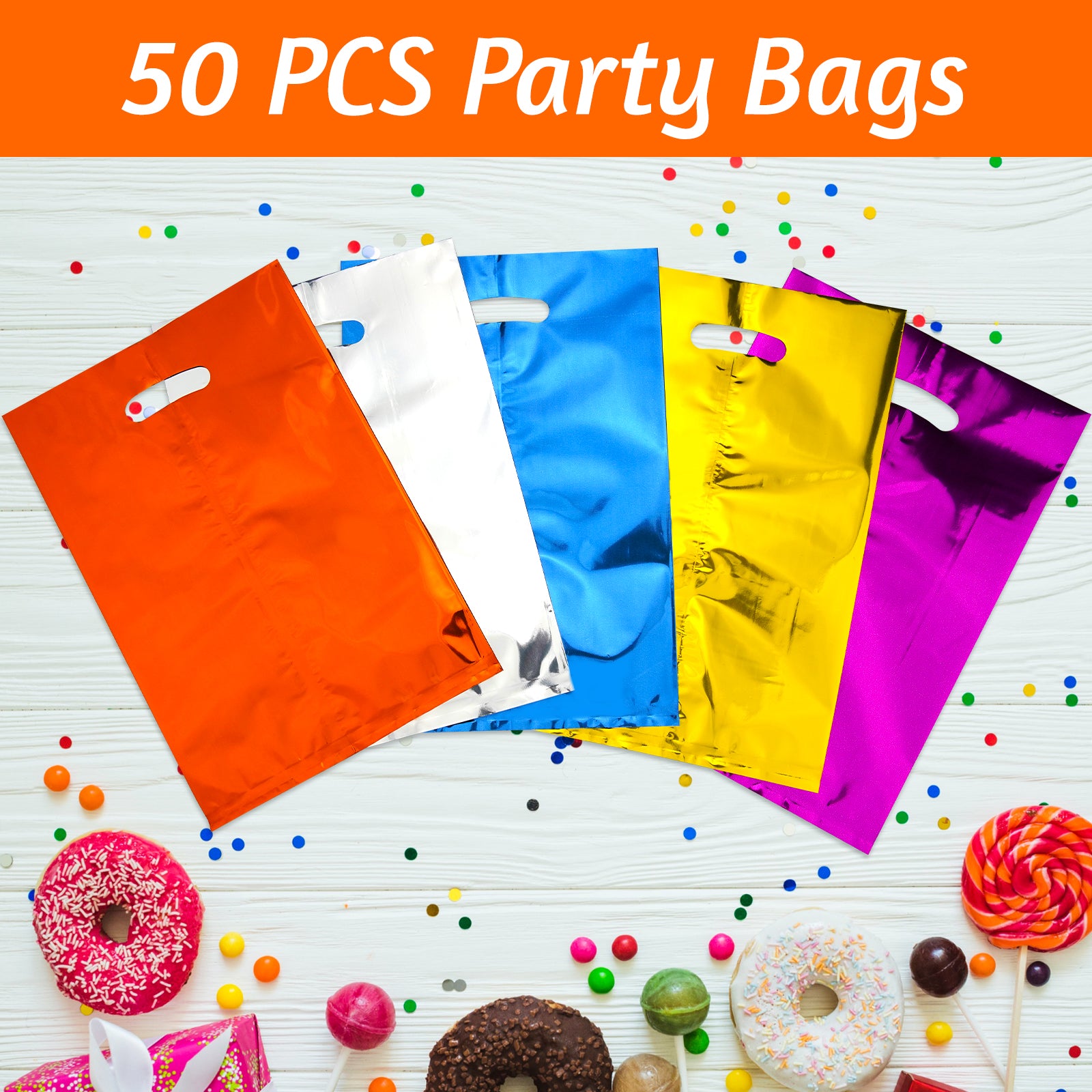 50 piece solid color birthday party gift bags, candy bags (with handles), party snack bags, suitable for birthday parties, wedding party decorations.
