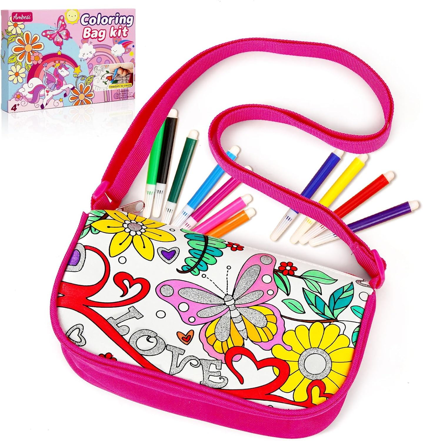 DIY Party Graffiti Bag, Coloring Tote Bag with 12 Colored Pencils, Art and Craft Set, Gift for a Girl