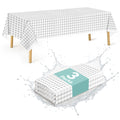 3 Piece Silver Checkered Plastic Rectangular Tablecloth - Silver and white checkered pattern, 54 x 108 inches, perfect for weddings, birthday parties.