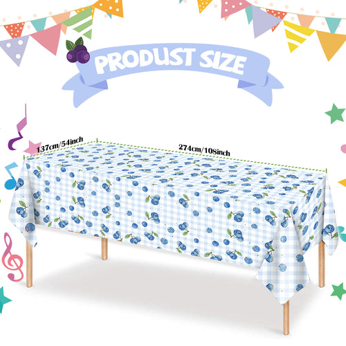 3 Pack Blueberry Tablecloths - Durable and Waterproof Plastic Rectangular Tablecloths, Perfect for Party Themes, Home Party Decor, Celebrations, and Birthday Party Decorations (54 x 108 inches)