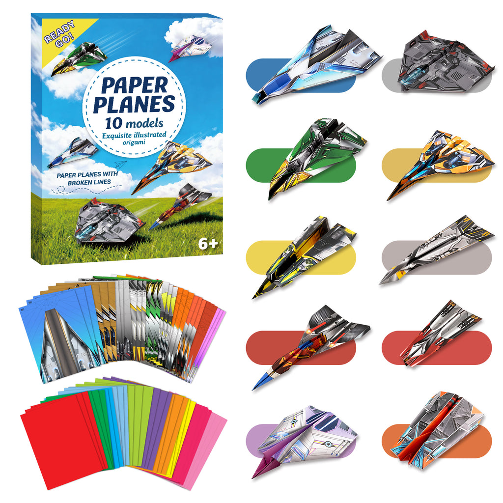 hapray 60 Sheets Paper Airplane Kit, Art and Crafts for Kids with Paper Airplane Instructions Book & Video, Stocking Stuffers for Boys Girls, Birthday Easter Kids Activities Crafts Gifts