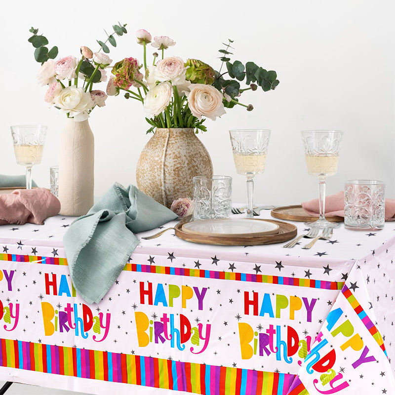 3 Piece [Happy Birthday] Polka Dot Disposable Tablecloth, Rectangular Tablecloth, Suitable for Parties, Birthdays, Camping, and Party Scenes - 54 inches x 108 inches