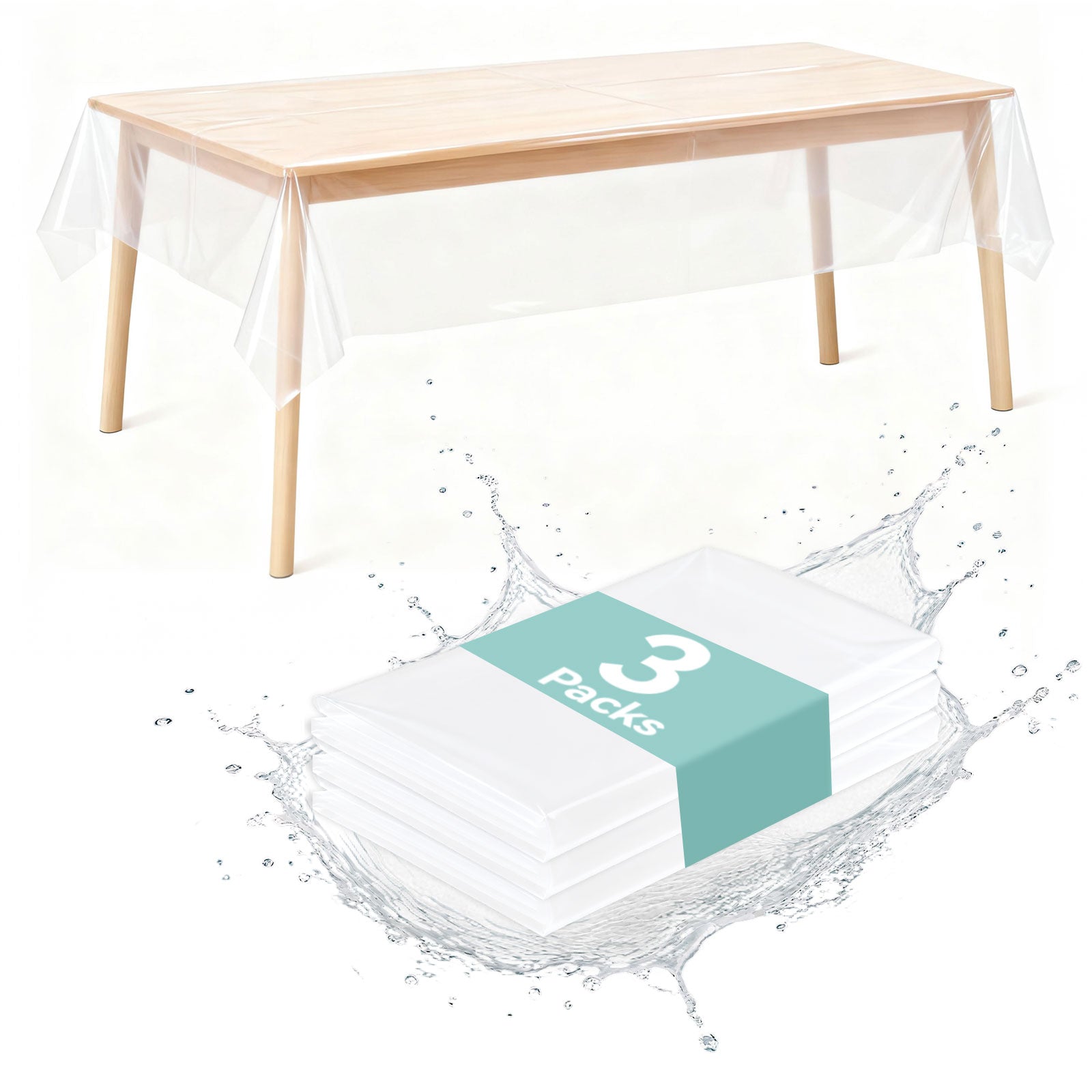 3 Piece Waterproof and Oil-Resistant Clear Rectangular Tablecloth, Stain-Resistant and Wipe-Wipe, 54 x 108 Inches, Ideal for Picnics, Parties, and Camping