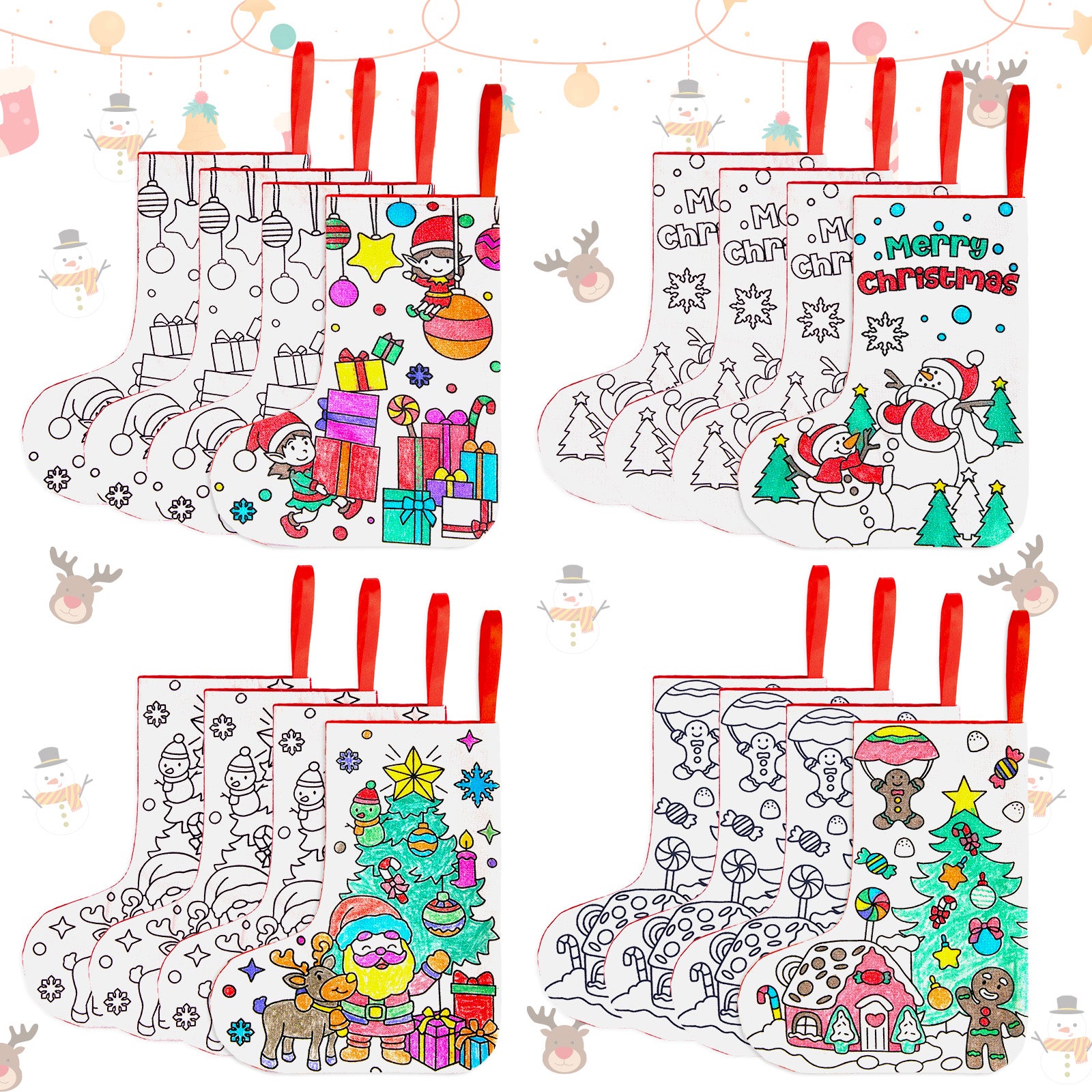 12 Piece DIY Colorful Christmas Stocking Set, Christmas Stocking Craft Kit, Christmas Stocking Gift, Suitable for Adults, Families, and Holiday Party Decorations