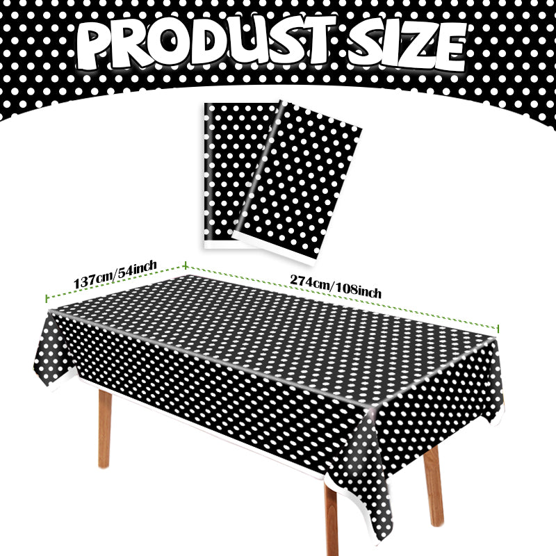 3 piece black and white polka dot tablecloth set, 54x108 inch plastic tablecloth, suitable for birthday parties, Thanksgiving, weddings, Mother's Day, back-to-school events, graduation ceremonies, mini mouse party decorations (black + white polka dots).