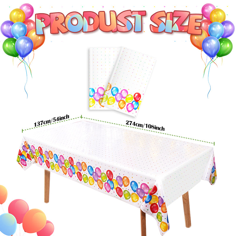 3 Piece Colorful Balloon Party Tablecloth - Waterproof Disposable Plastic Tablecloth, Suitable for Birthday Parties, Weddings, Table Setting, Mother's Day, Anniversary Celebrations