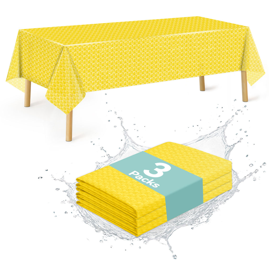 3 pieces 3D yellow glitter engraved design, disposable waterproof, oil-proof, anti-penetration plastic party tablecloths, suitable for birthday parties, weddings, garden parties 54*108 inches