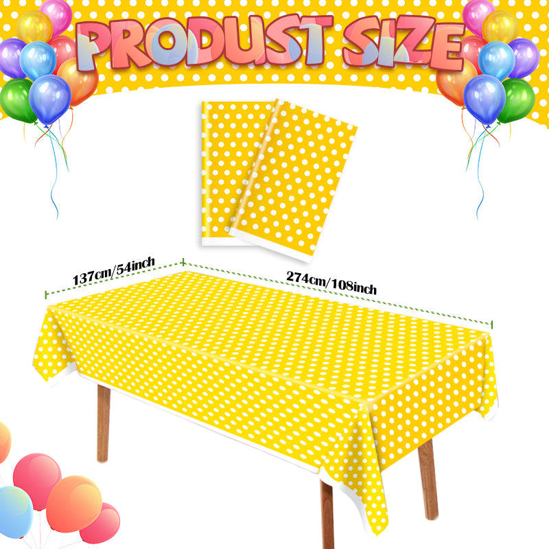 3 Yellow and White Polka Dot Tablecloths - Disposable Plastic Tablecloths, Waterproof Yellow Polka Dot Camping Tablecloths, Suitable for Spring, Birthdays, Parties, Picnics, School, and Wedding Party Decorations