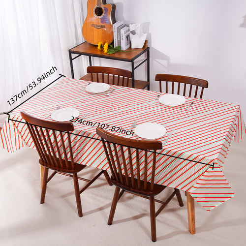 3 piece color-blocked striped tablecloth set. These disposable plastic tablecloths feature diagonal stripes in pink, red, blue, yellow, and green watercolor patterns, suitable for birthday parties, wedding parties, and Easter party decorations.