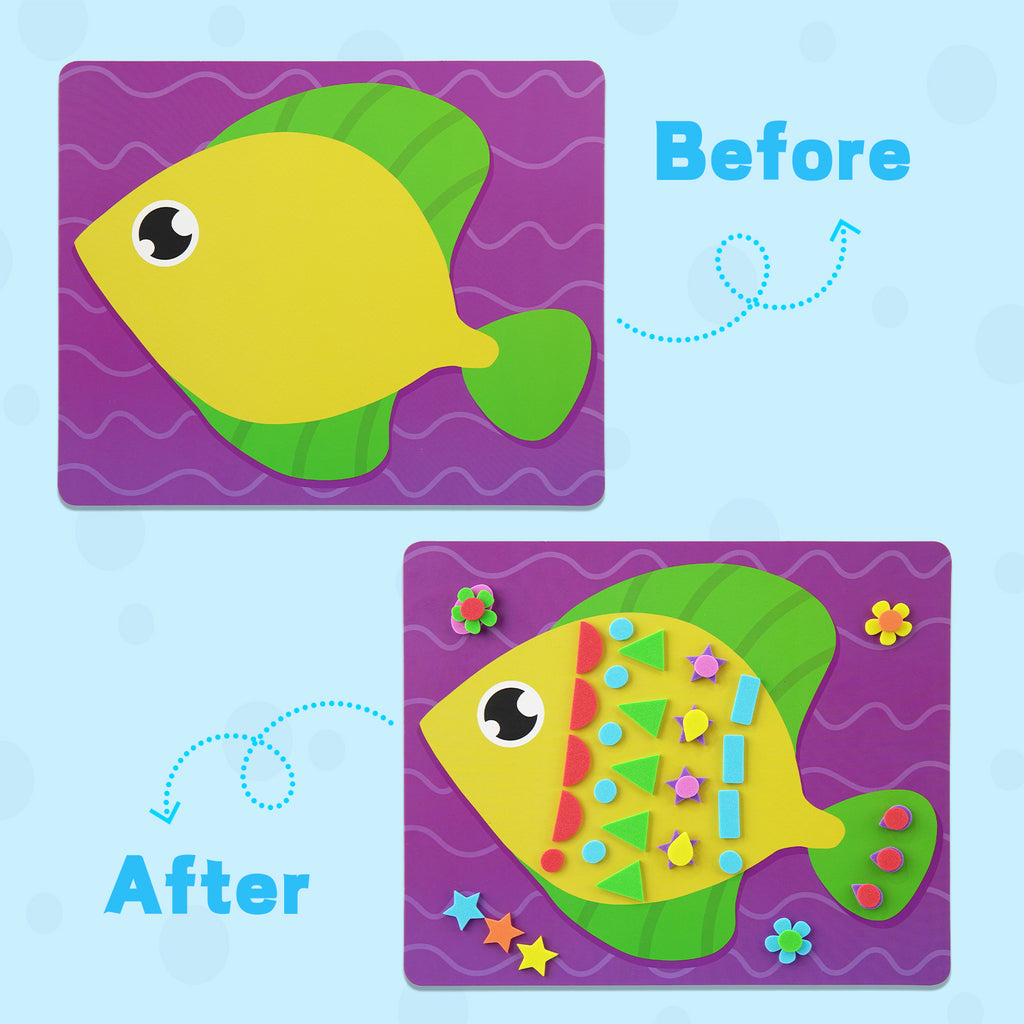 DIY Mosaic Ocean Foam Stickers - Art Crafts, No Messy Art Activities - Fun Foam Ocean, Sticker Art Craft Kit, Perfect Gift for Boys and Girls