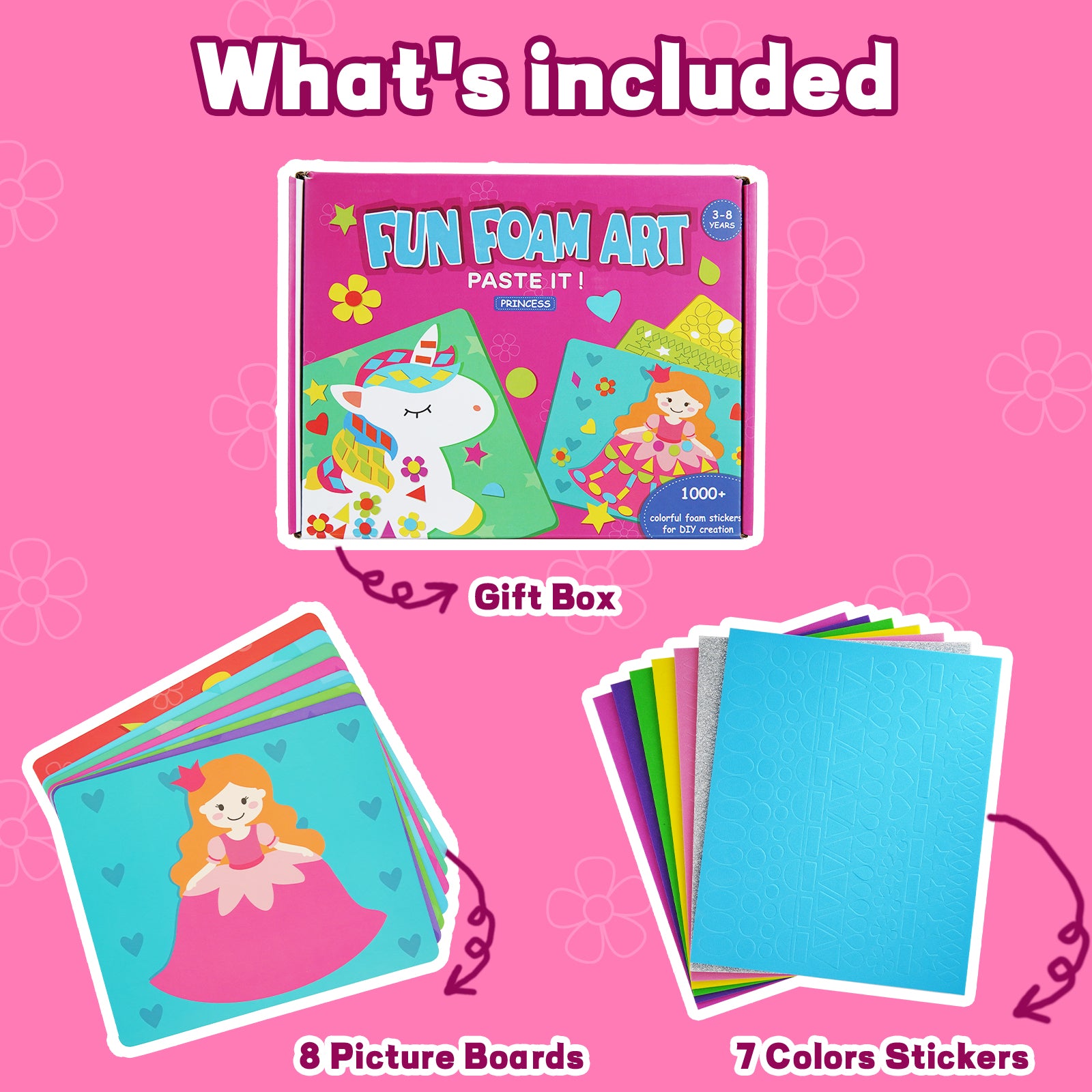 DIY Mosaic Princess Foam Stickers - Art Crafts, No Messy Art Activities - Fun Foam Princess Sticker Art Craft Kit, a great gift for boys and girls.