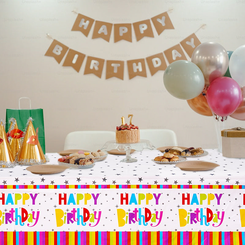 3 Piece [Happy Birthday] Polka Dot Disposable Tablecloth, Rectangular Tablecloth, Suitable for Parties, Birthdays, Camping, and Party Scenes - 54 inches x 108 inches