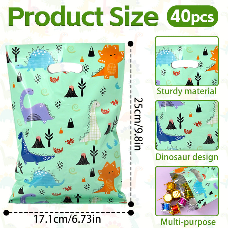 40 Dinosaur-Themed Cartoon Plastic Gift Bags - Candy Bags, Cookie Bags, Party Gift Bags, Mini Dinosaur Party Gift Bags, Dinosaur Handle Birthday Party Decorations