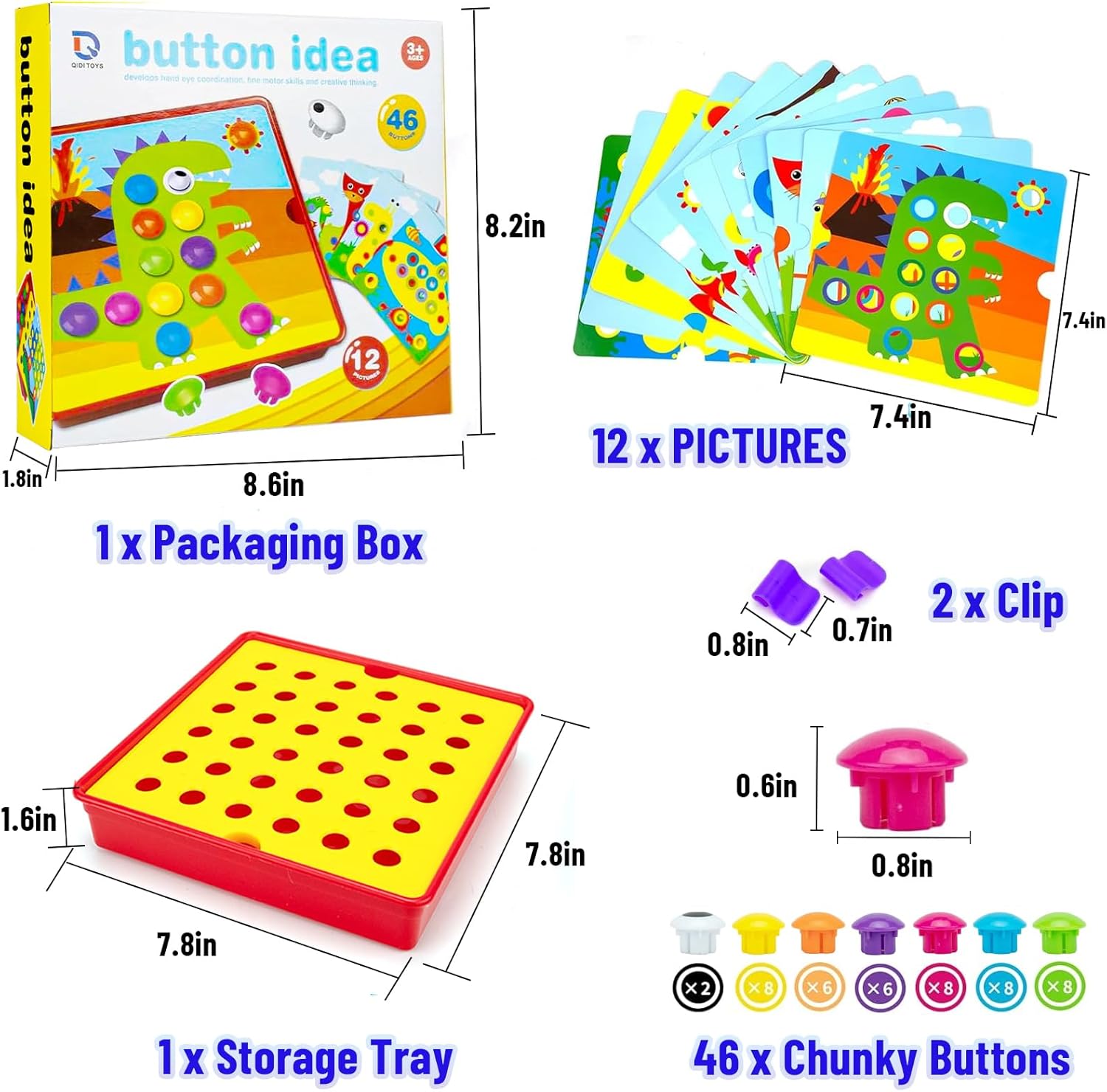 Button Art Toy, Craft Toy for Children Aged 3-5, Educational Toy (Dinosaur)