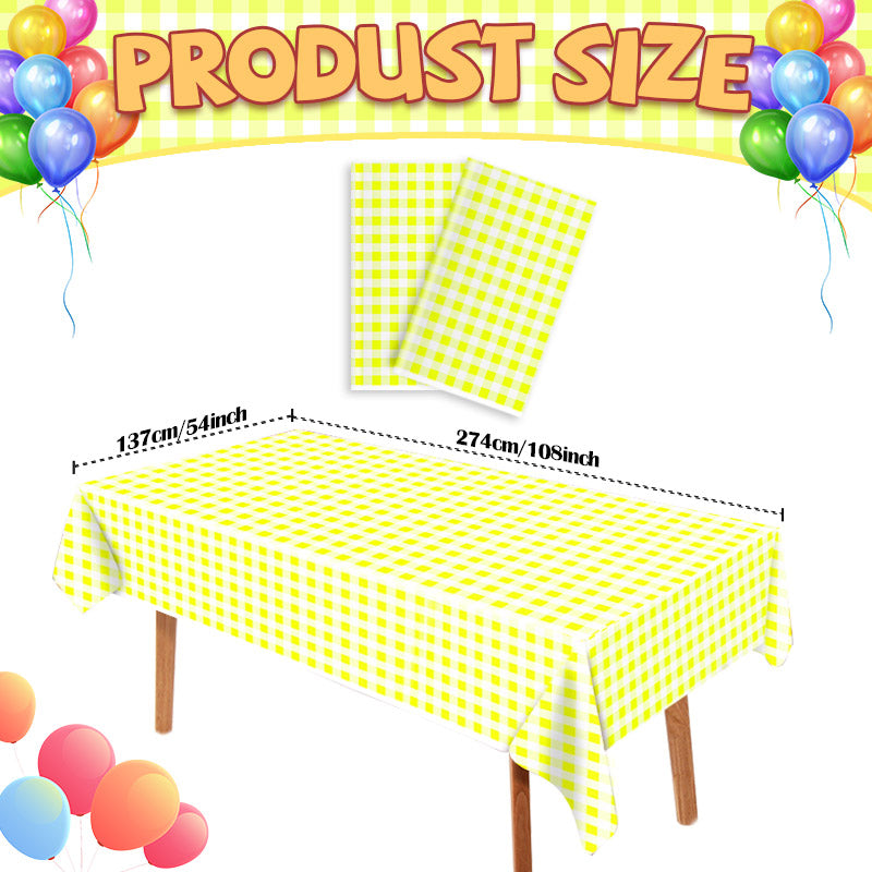3 pieces fluorescent yellow and white plaid design for picnics, Mother's Day, anniversaries, birthdays BBQ, food table covers, disposable plastic party tablecloths party supplies 54 x 108 inches