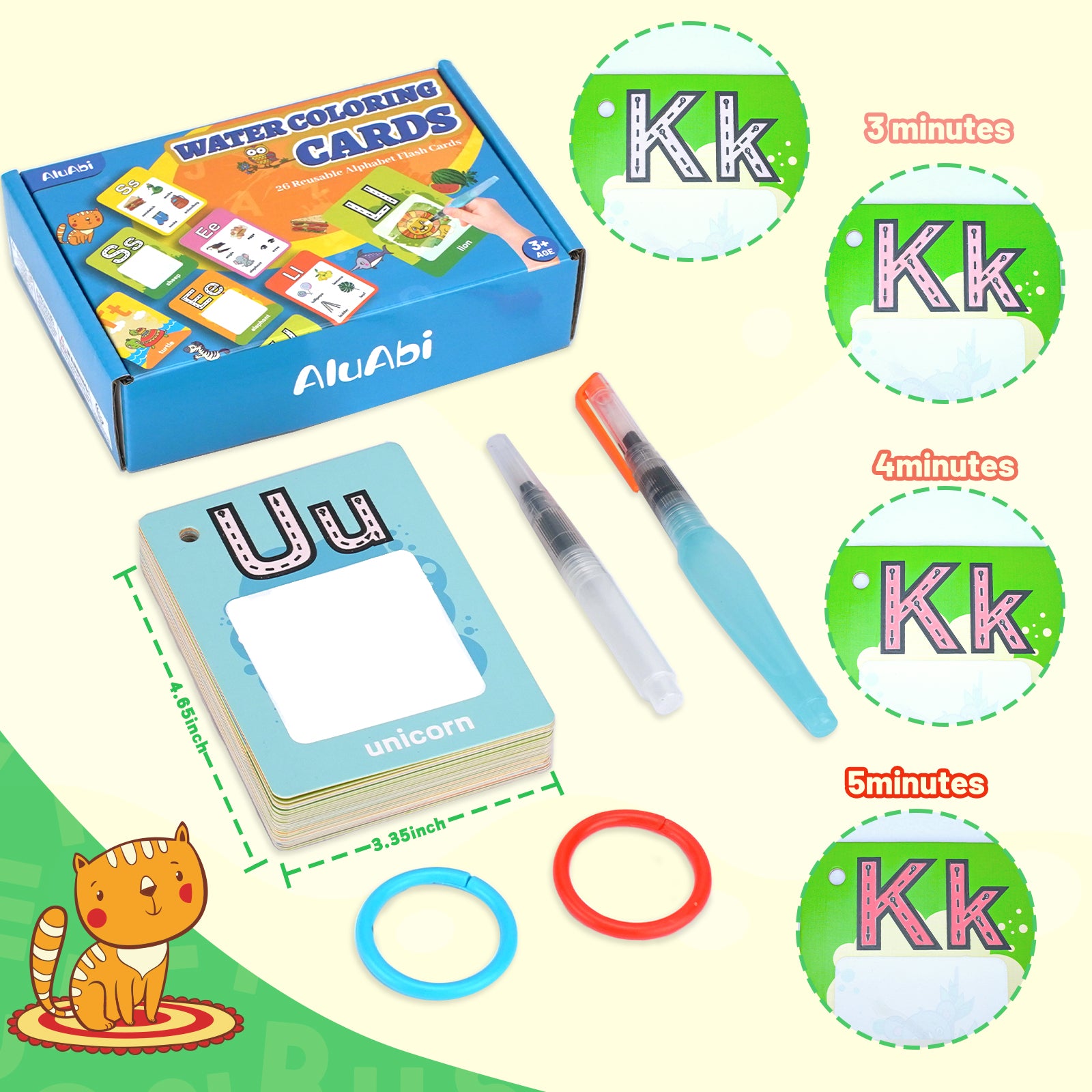 Watercolor Alphabet Cards - Watercolor Identification Cards, featuring the 26 ABC letters, an educational toy and gift suitable for boys and girls aged 3-6.