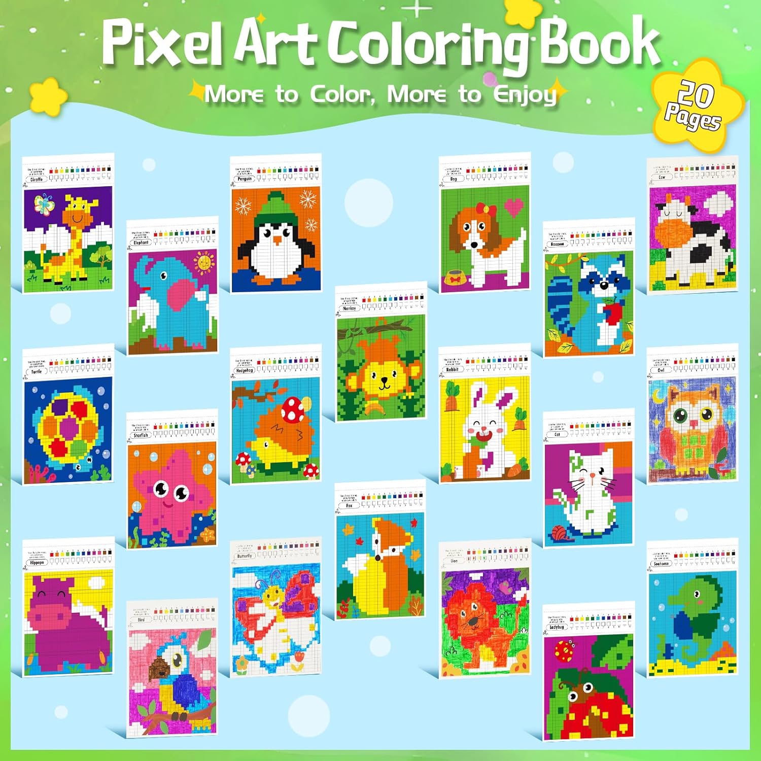 Princess & Animal Mosaic Coloring Book, Digital Painting Set Party Gift, DIY Craft Workshop Activity Supplies Birthday Present