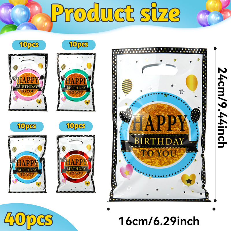 40 Piece Birthday Party Plastic Gift Bags - Candy Bags, Bulk Snack Bags with Handles, Suitable for Birthday Parties, Thanksgiving, Christmas