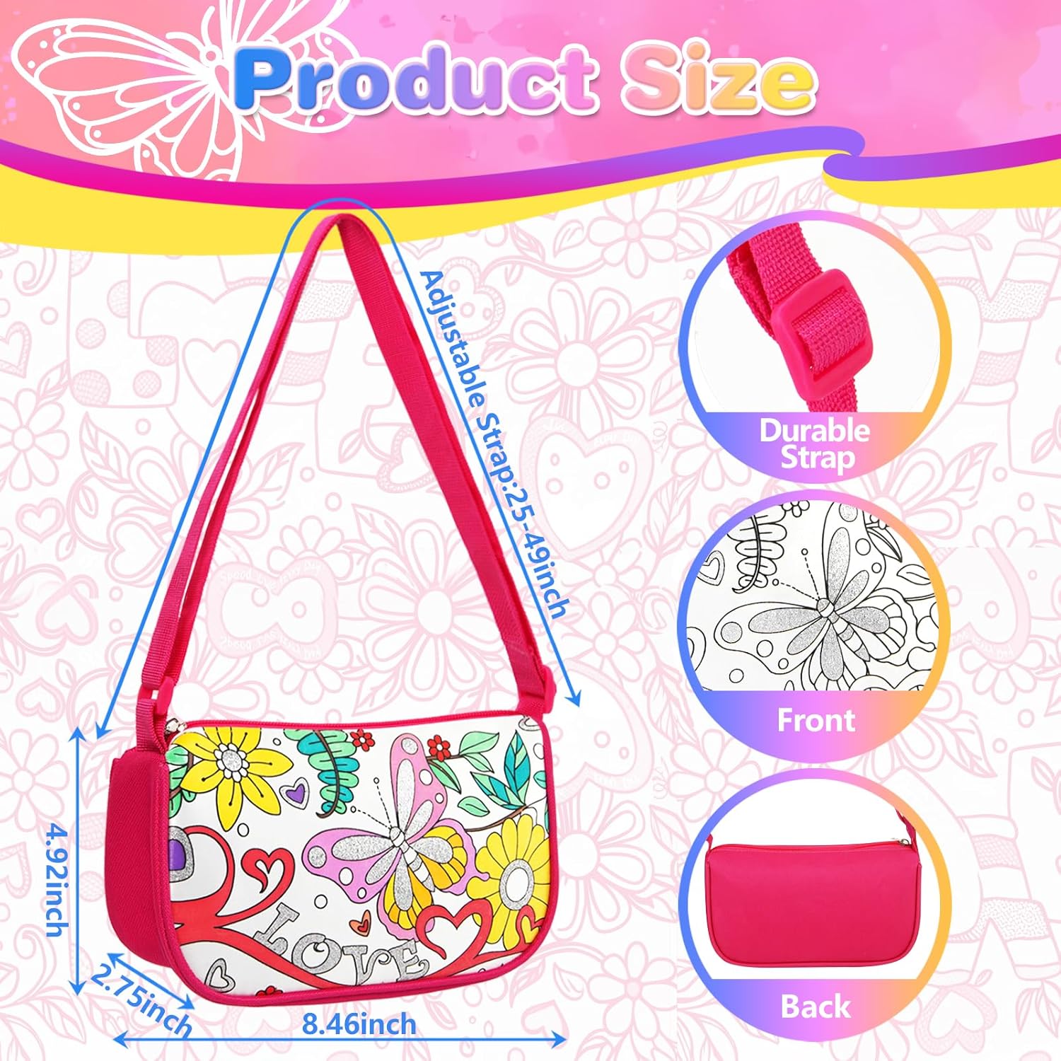 DIY Party Graffiti Bag, Coloring Tote Bag with 12 Colored Pencils, Art and Craft Set, Gift for a Girl