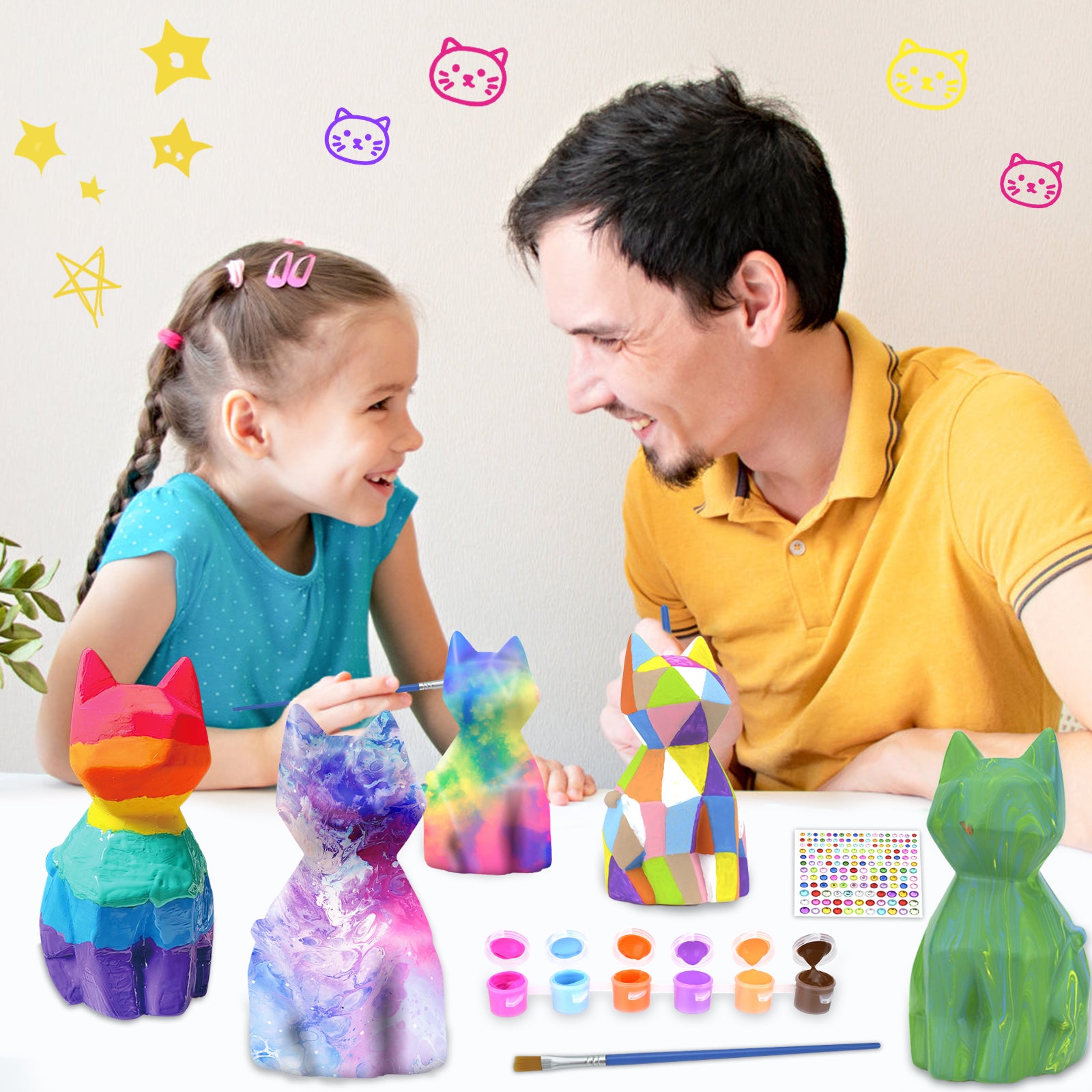 DIY Cat Lamp Set, Cat Lamp Art Craft Painting Kit, Art Supplies Collectible Doll, Suitable for Birthdays, Halloween, Parties, Decorations, and Gifts for Girls and Boys