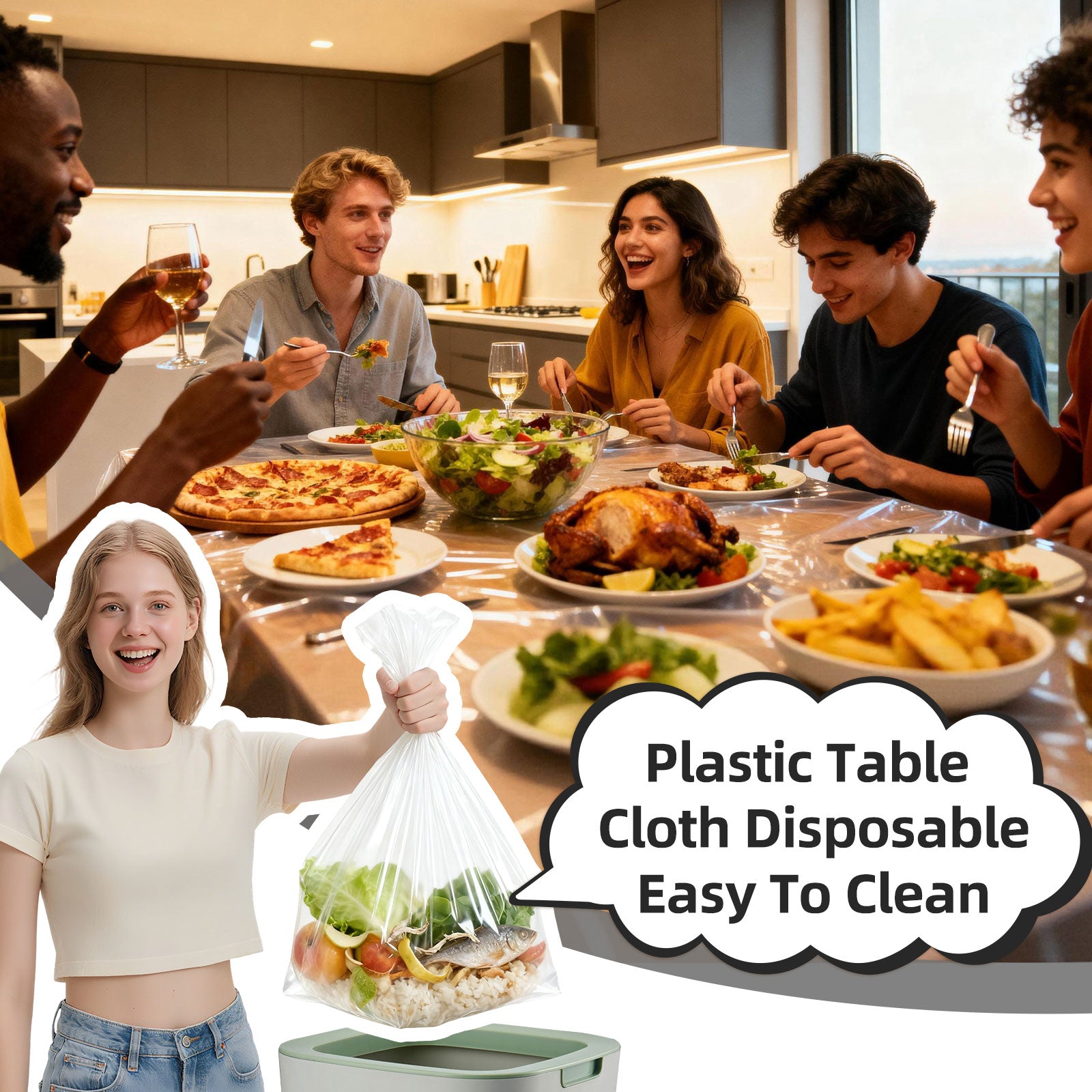 3 Piece Waterproof and Oil-Resistant Clear Rectangular Tablecloth, Stain-Resistant and Wipe-Wipe, 54 x 108 Inches, Ideal for Picnics, Parties, and Camping