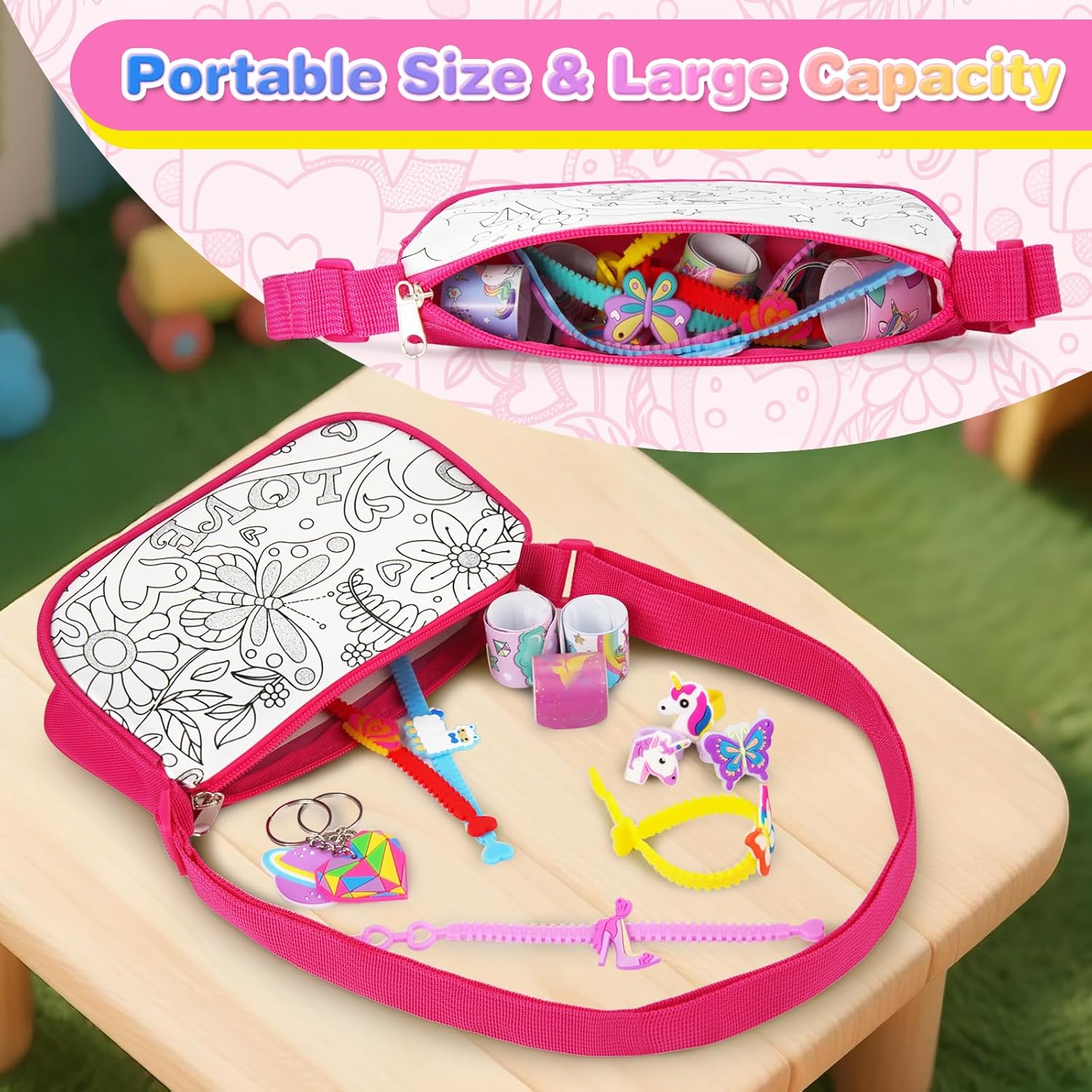 DIY Party Graffiti Bag, Coloring Tote Bag with 12 Colored Pencils, Art and Craft Set, Gift for a Girl