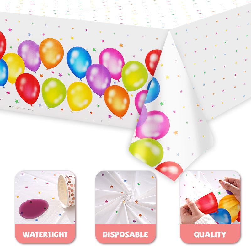 3 Piece Colorful Balloon Party Tablecloth - Waterproof Disposable Plastic Tablecloth, Suitable for Birthday Parties, Weddings, Table Setting, Mother's Day, Anniversary Celebrations