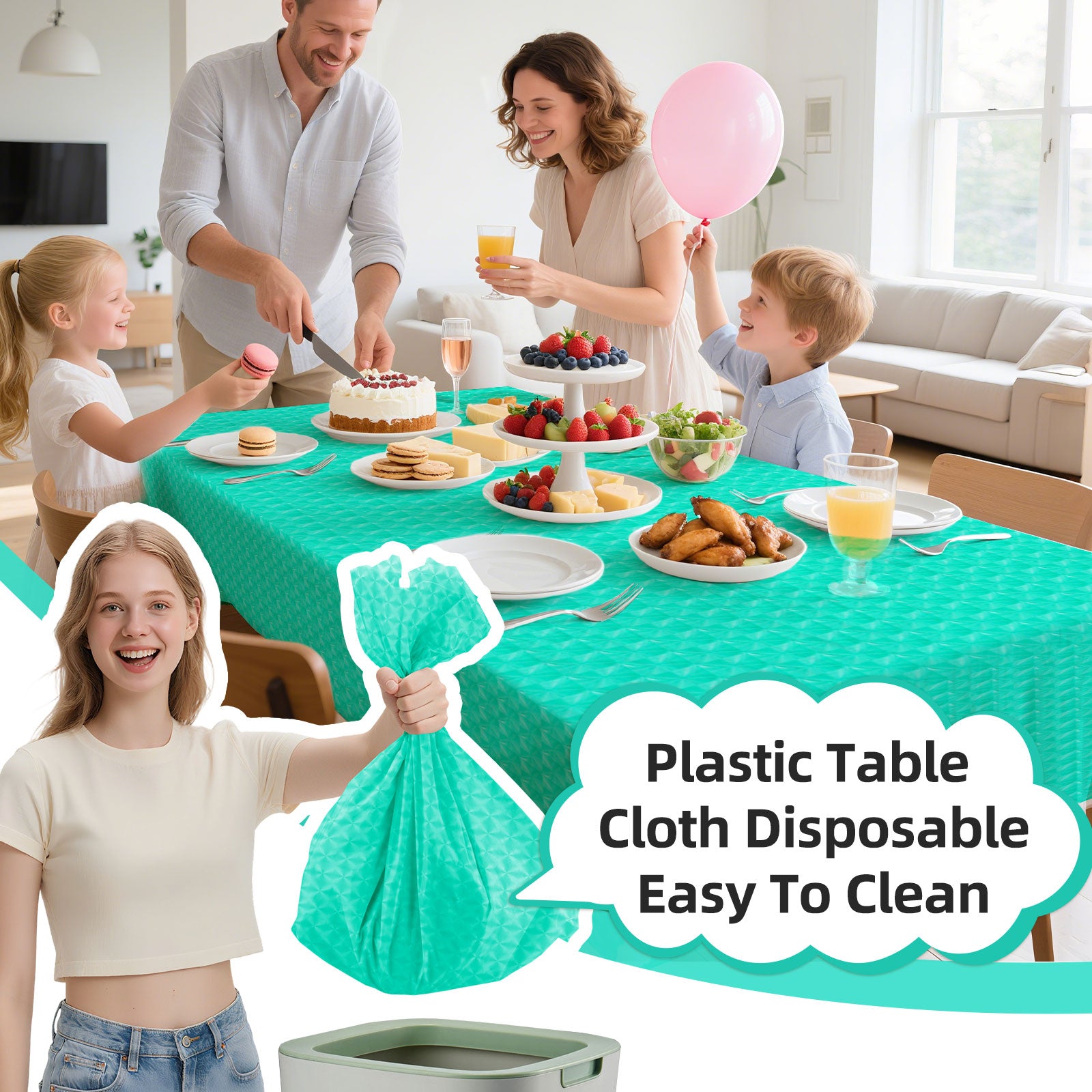 3 pieces 3D Azure Disposable Plastic Table Covers Suitable for Birthdays, Weddings, Mother's Day, Anniversaries Size 54×108 inches