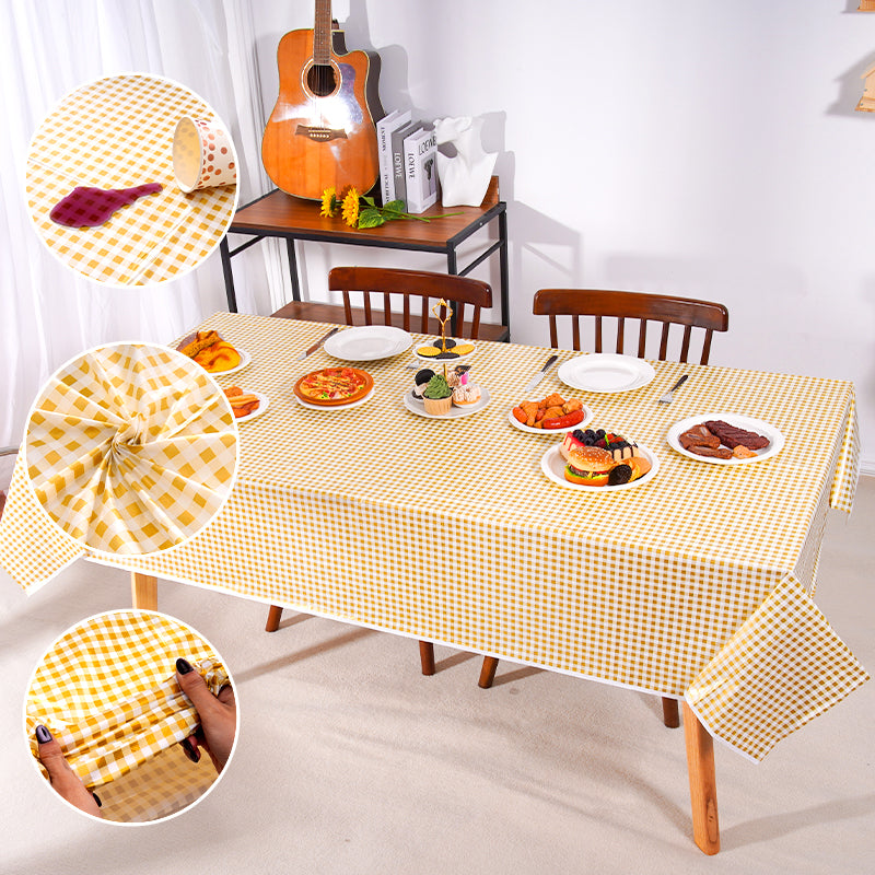 3 Pcs Yellow Small Square Plaid Picnic, Easter Celebration Dark Yellow and Light Yellow Matching Design Disposable Plastic Table Cover Indoor Outdoor Birthday Party Size 54 X 108 inches