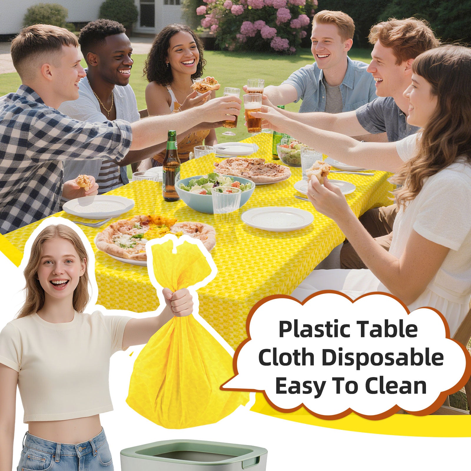 3 pieces 3D yellow glitter engraved design, disposable waterproof, oil-proof, anti-penetration plastic party tablecloths, suitable for birthday parties, weddings, garden parties 54*108 inches