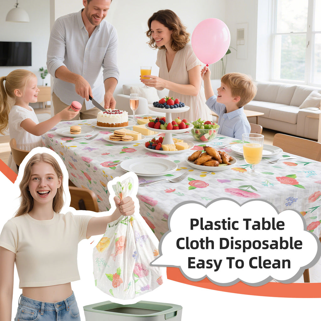 3 pieces 3D flower butterfly theme embossed print design, waterproof and oil-proof disposable plastic party tablecloth, suitable for birthday, party, anniversary, wedding party decoration 54 × 108 inches