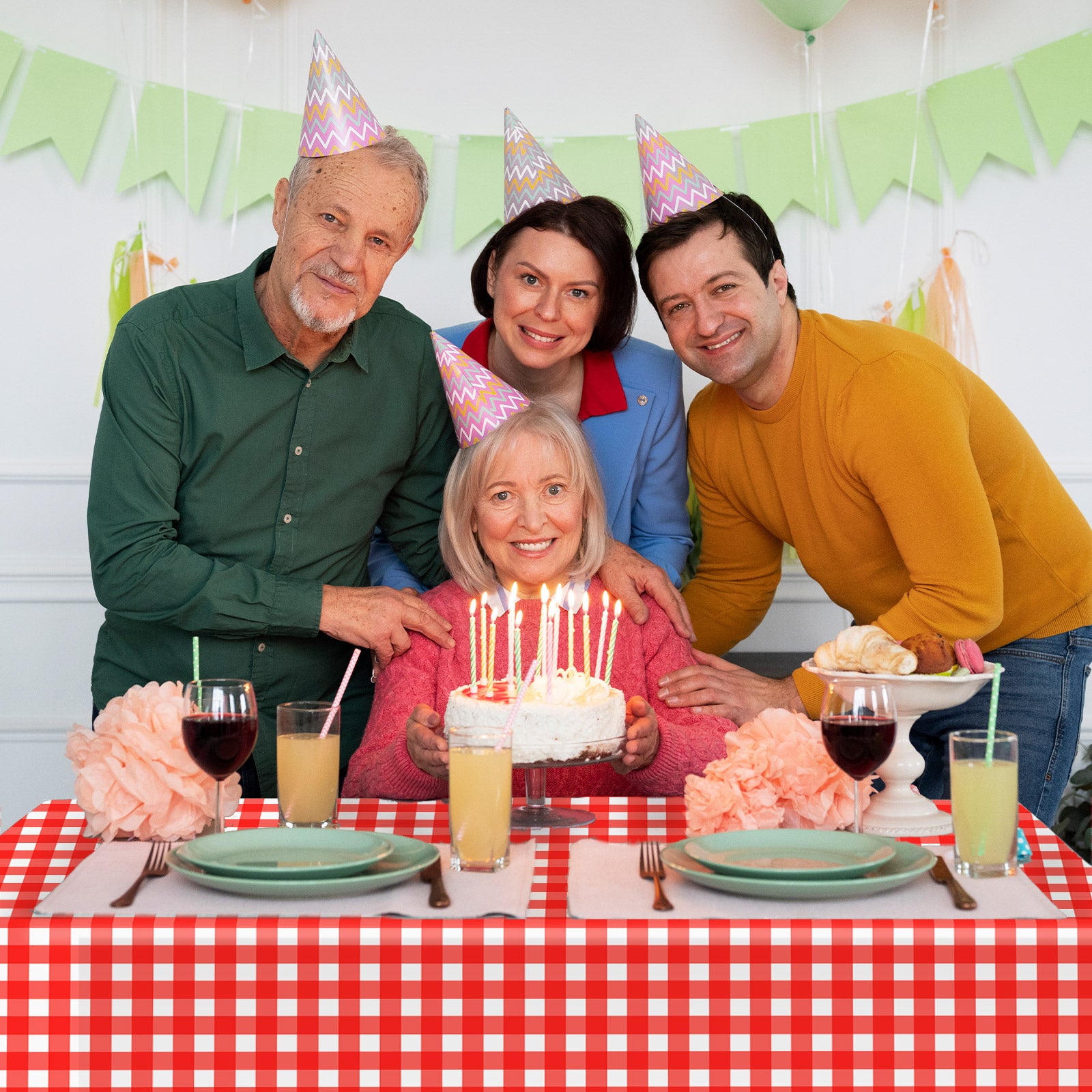 4 pieces Red small plaid picnic, Easter celebration dark and light red matching design Disposable plastic tablecloth suitable for indoor and outdoor use