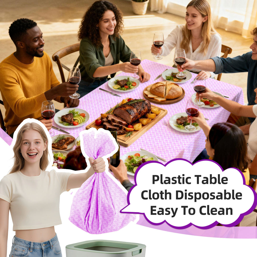 3 pieces 3D Light Purple Disposable Plastic Tablecloths Suitable for Birthdays, Weddings, Mother's Day, Anniversaries Size 54×108 inches