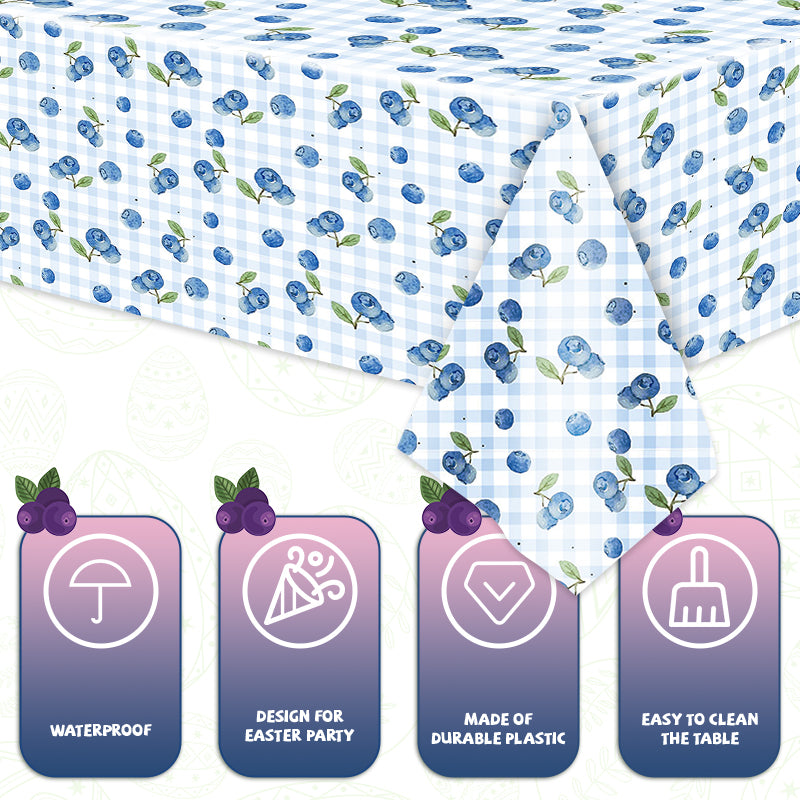 3 Pack Blueberry Tablecloths - Durable and Waterproof Plastic Rectangular Tablecloths, Perfect for Party Themes, Home Party Decor, Celebrations, and Birthday Party Decorations (54 x 108 inches)
