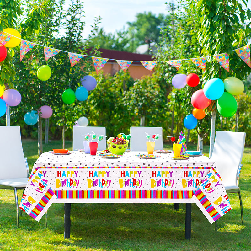 3 Piece [Happy Birthday] Polka Dot Disposable Tablecloth, Rectangular Tablecloth, Suitable for Parties, Birthdays, Camping, and Party Scenes - 54 inches x 108 inches