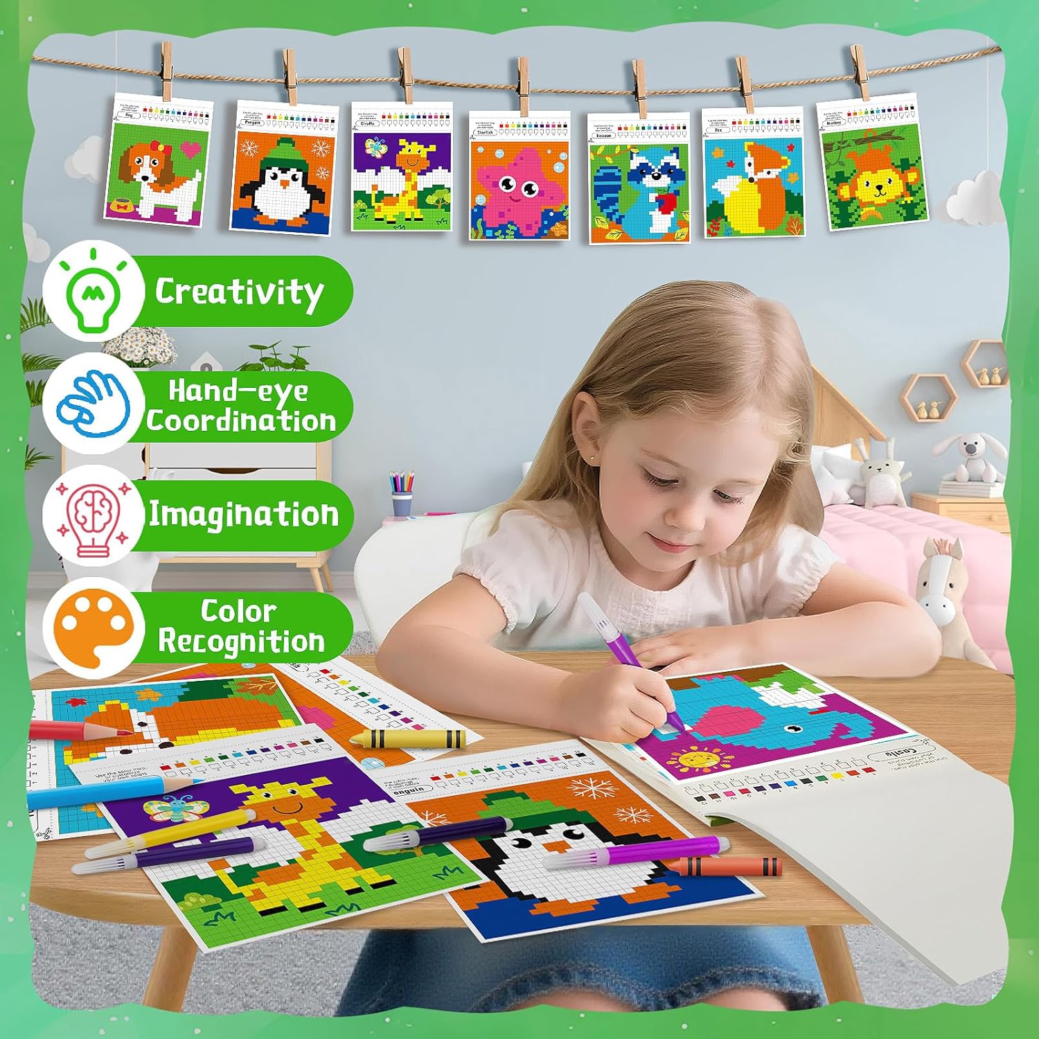 Princess & Animal Mosaic Coloring Book, Digital Painting Set Party Gift, DIY Craft Workshop Activity Supplies Birthday Present