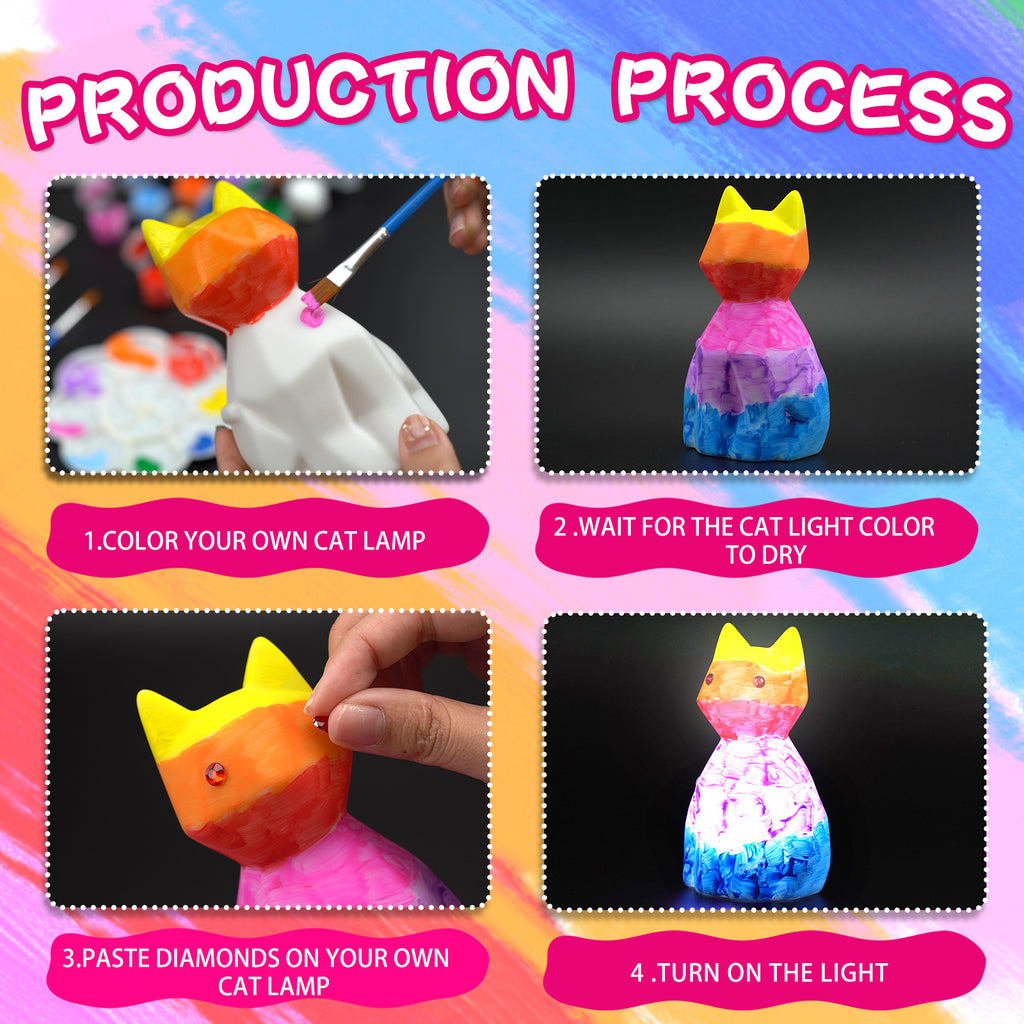 DIY Cat Lamp Set, Cat Lamp Art Craft Painting Kit, Art Supplies Collectible Doll, Suitable for Birthdays, Halloween, Parties, Decorations, and Gifts for Girls and Boys