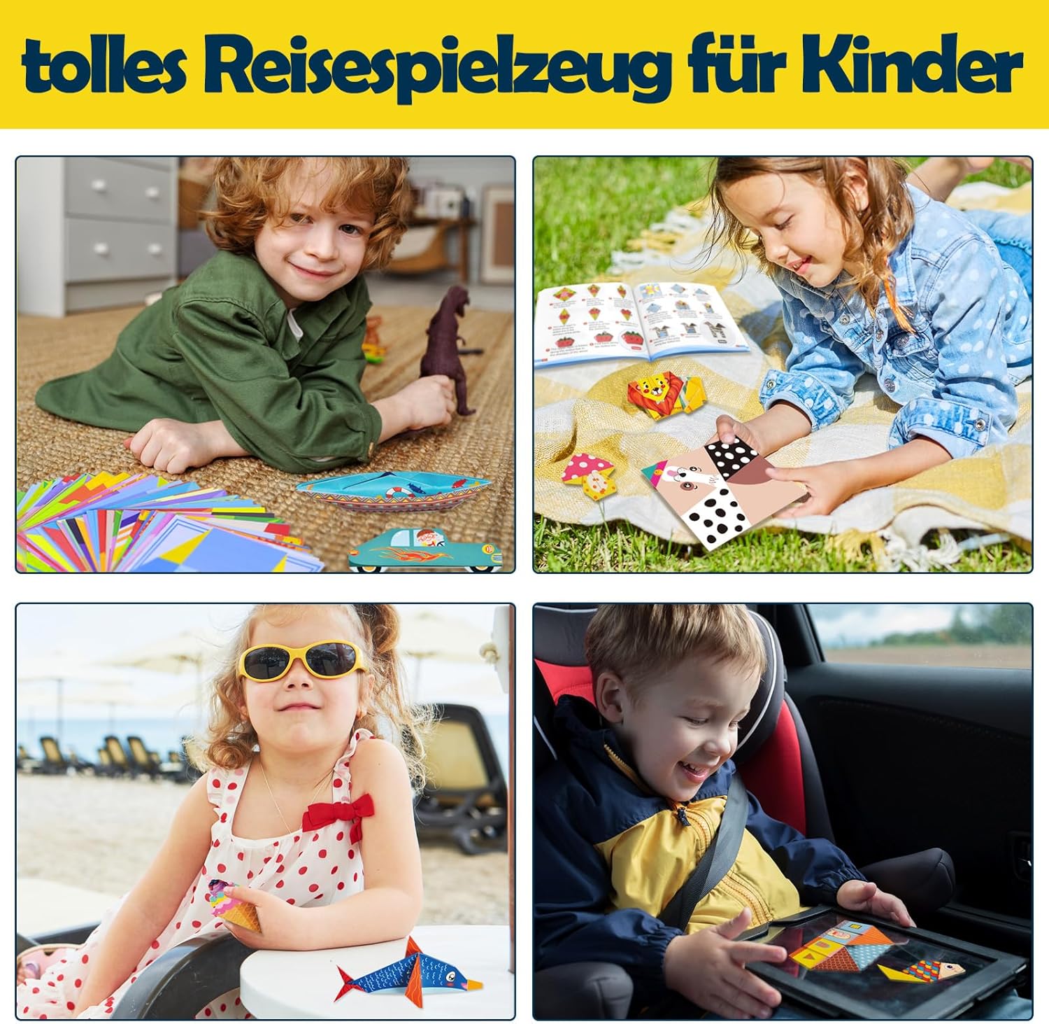 144 Sheet Children's Origami Set, 72-Project Origami Paper Collection, Origami Paper Kit, Art & Craft Toy Travel Essentials Game Activities: Airplanes, Cars, Road Trips