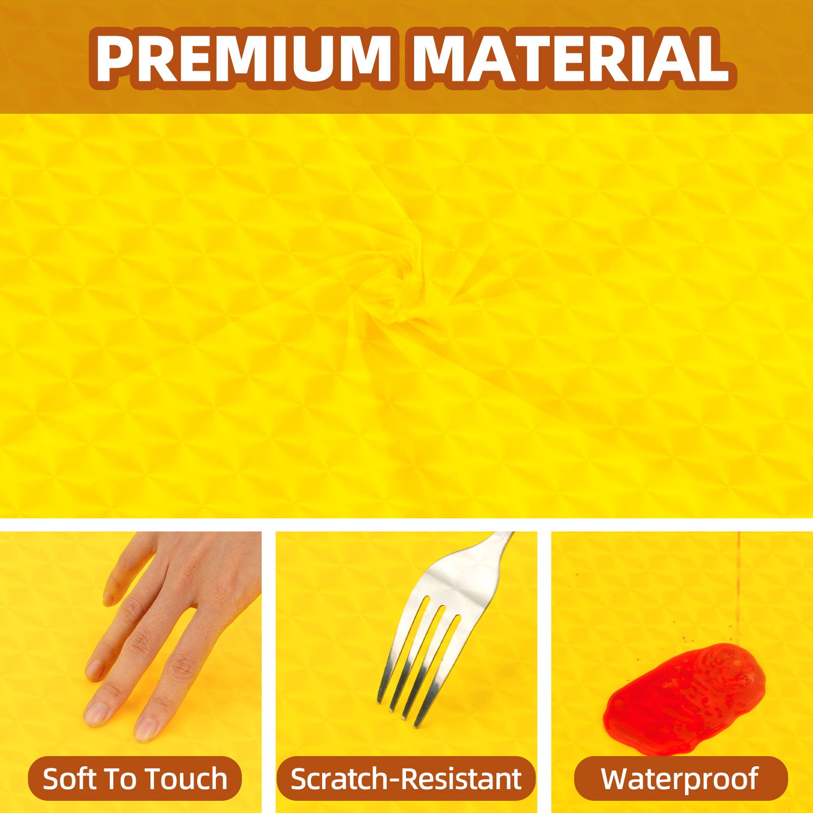 3 pieces 3D yellow glitter engraved design, disposable waterproof, oil-proof, anti-penetration plastic party tablecloths, suitable for birthday parties, weddings, garden parties 54*108 inches