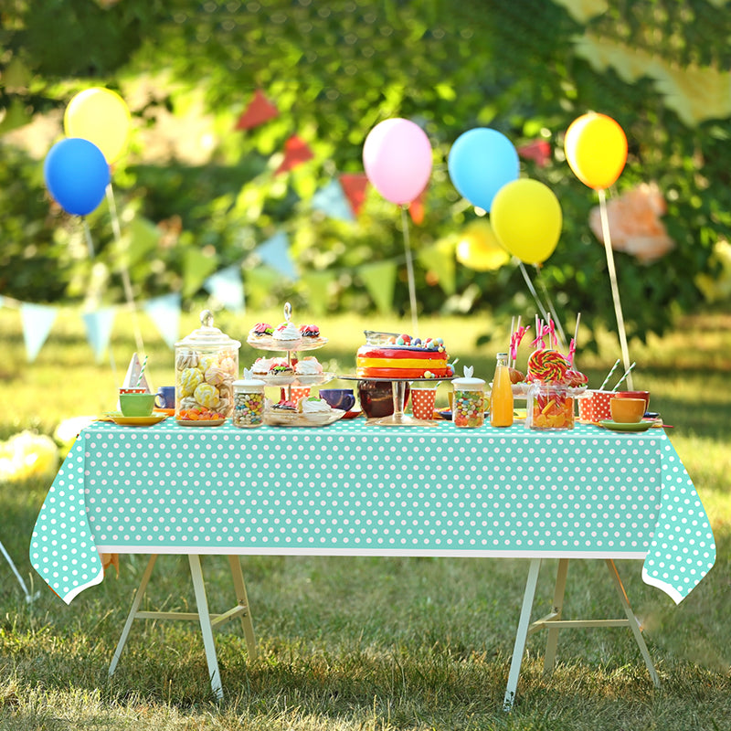 3 Piece Turquoise Tablecloth - Disposable Plastic Tablecloth, 54 x 108 inches (approx. 137.2 x 274.3 cm), suitable for parties, bridal showers, weddings, birthdays, barbecues, and picnics.
