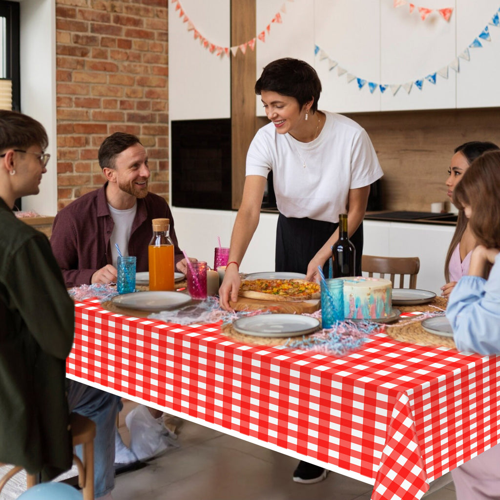 4 pieces Red small plaid picnic, Easter celebration dark and light red matching design Disposable plastic tablecloth suitable for indoor and outdoor use