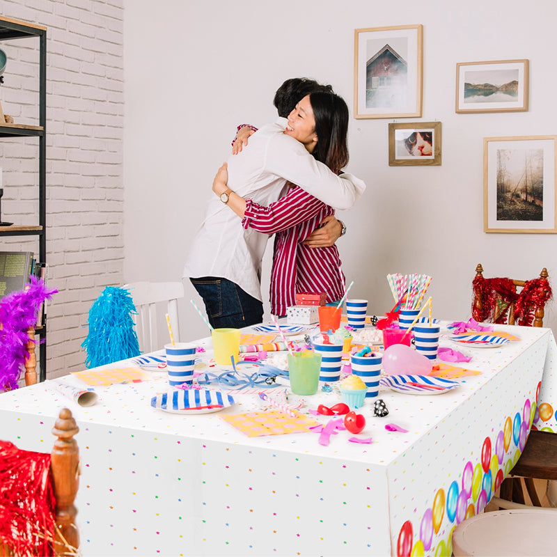 3 Piece Colorful Balloon Party Tablecloth - Waterproof Disposable Plastic Tablecloth, Suitable for Birthday Parties, Weddings, Table Setting, Mother's Day, Anniversary Celebrations