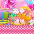 3 Piece Rose Pink Polka Dot Tablecloth - Disposable plastic rose pink and white tablecloths, suitable for outdoor picnics, birthdays, Mother's Day, gender reveal parties, bridal shower party decorations.