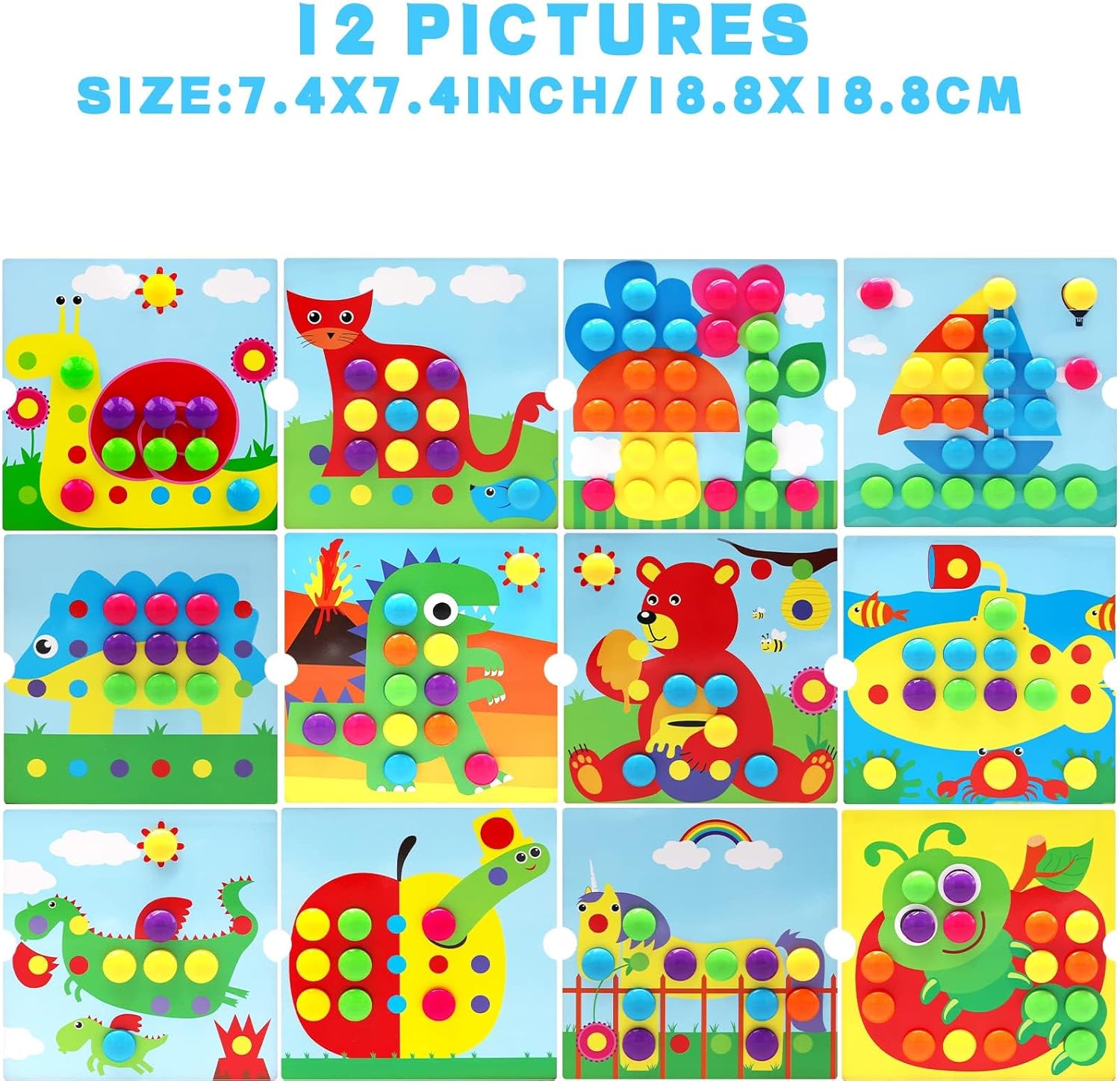 Button Art Toy, Craft Toy for Children Aged 3-5, Educational Toy (Dinosaur)