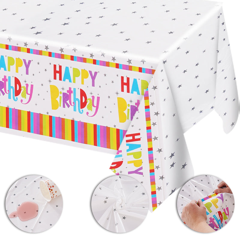 3 Piece [Happy Birthday] Polka Dot Disposable Tablecloth, Rectangular Tablecloth, Suitable for Parties, Birthdays, Camping, and Party Scenes - 54 inches x 108 inches