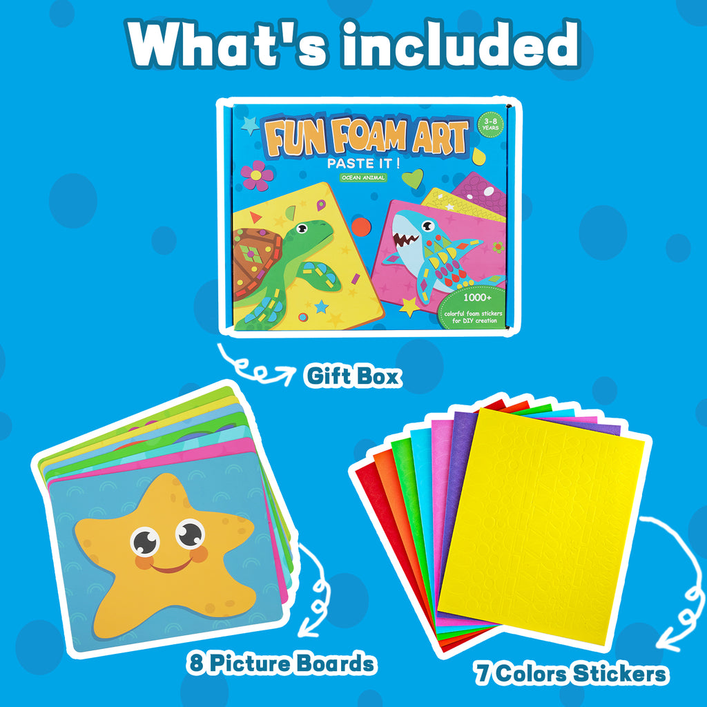 DIY Mosaic Ocean Foam Stickers - Art Crafts, No Messy Art Activities - Fun Foam Ocean, Sticker Art Craft Kit, Perfect Gift for Boys and Girls