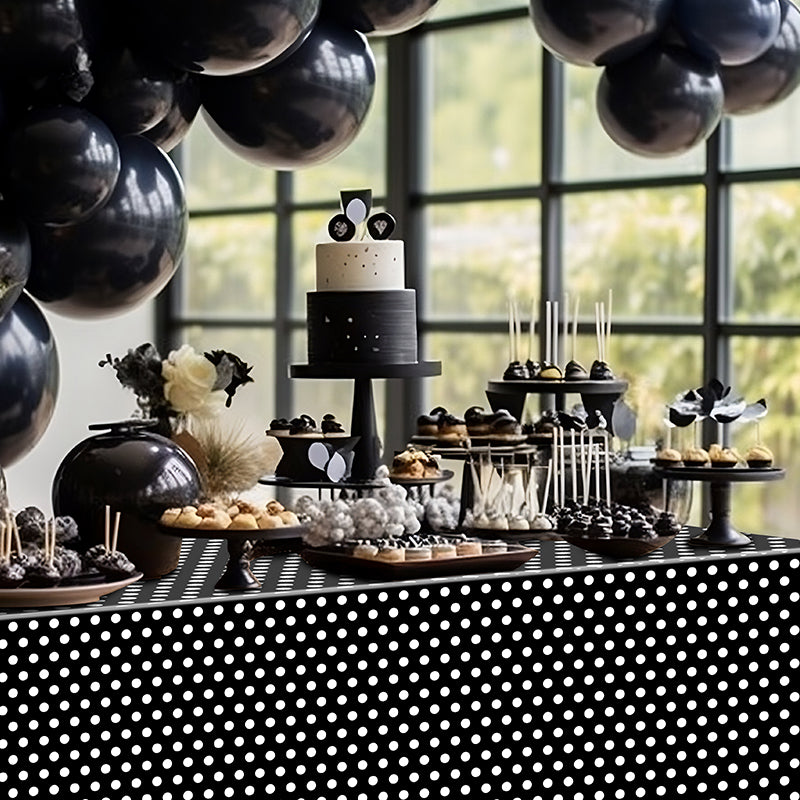 3 piece black and white polka dot tablecloth set, 54x108 inch plastic tablecloth, suitable for birthday parties, Thanksgiving, weddings, Mother's Day, back-to-school events, graduation ceremonies, mini mouse party decorations (black + white polka dots).